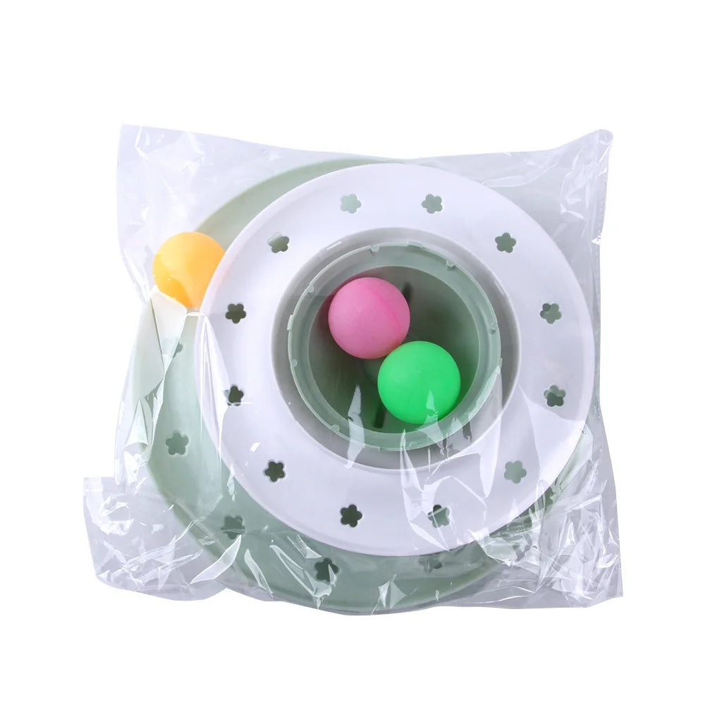 4 Levels Cat Toy Tower Turntable Roller Balls Toy
