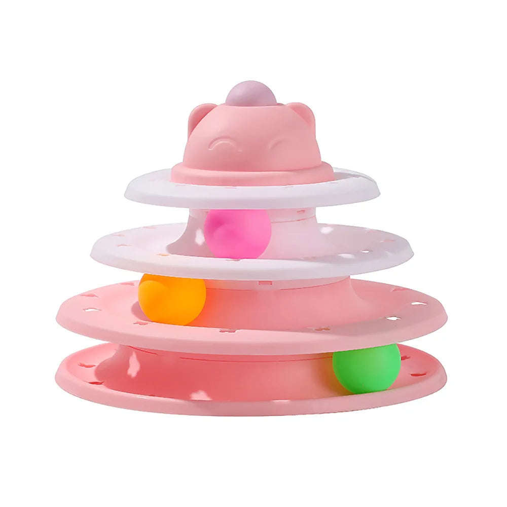 4 Levels Cat Toy Tower Turntable Roller Balls Toy