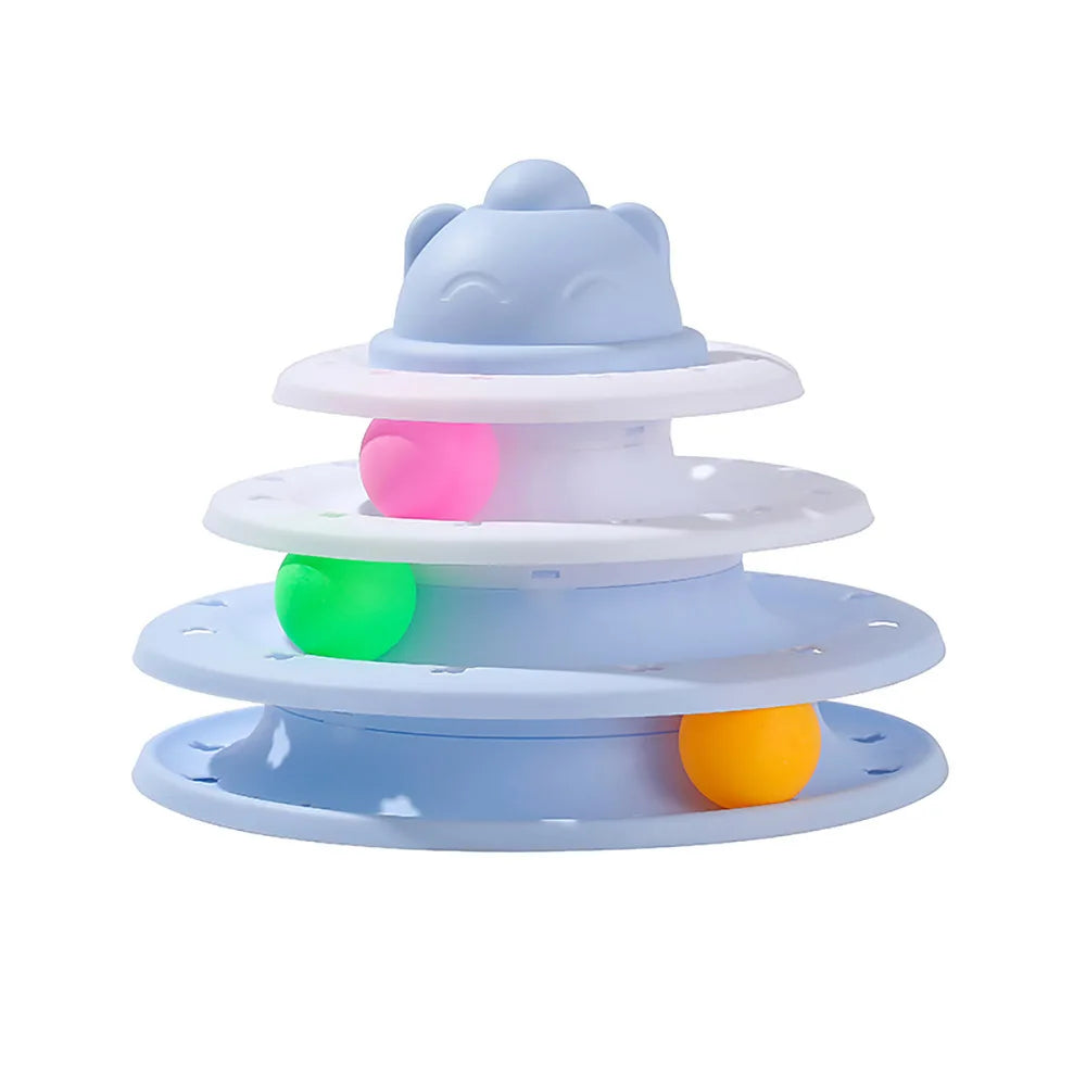 4 Levels Cat Toy Tower Turntable Roller Balls Toy