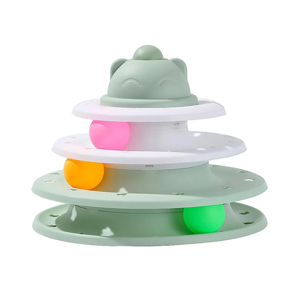 4 Levels Cat Toy Tower Turntable Roller Balls Toy