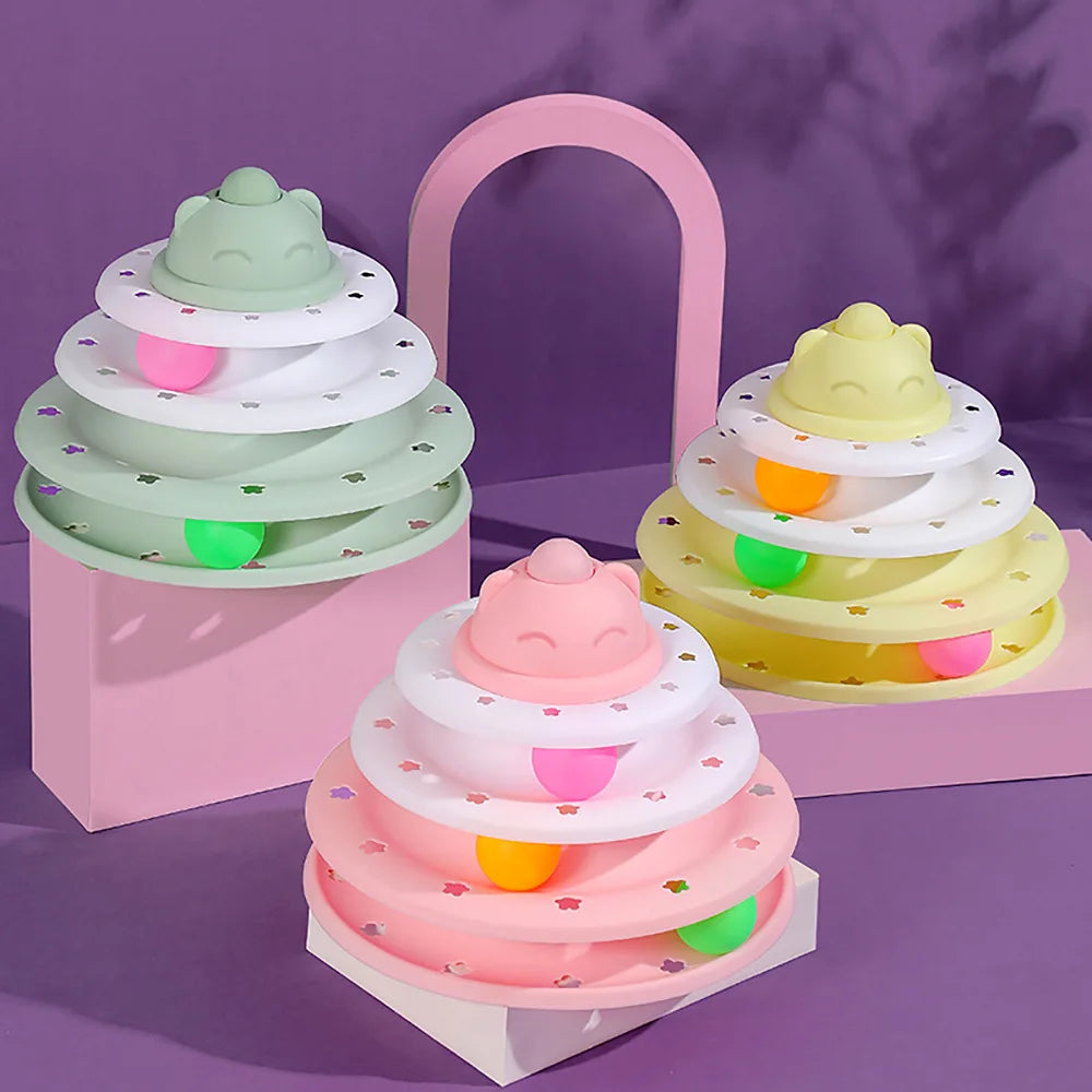 4 Levels Cat Toy Tower Turntable Roller Balls Toy
