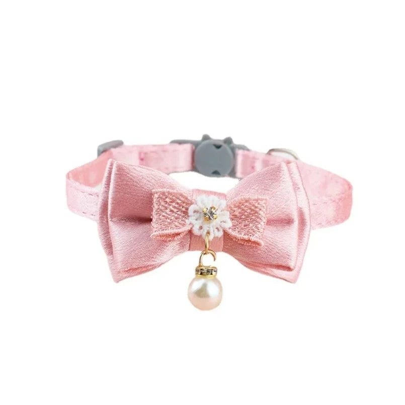 Pet Collar Pink Lace Bow Hanging Bead Cat Choker