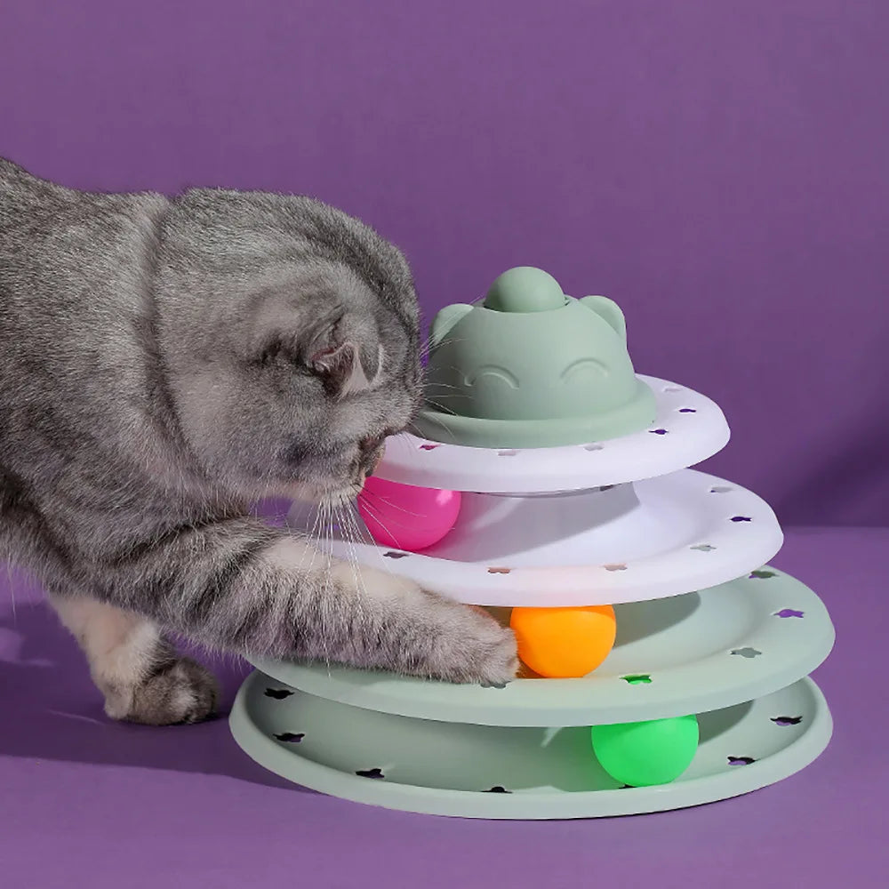 4 Levels Cat Toy Tower Turntable Roller Balls Toy