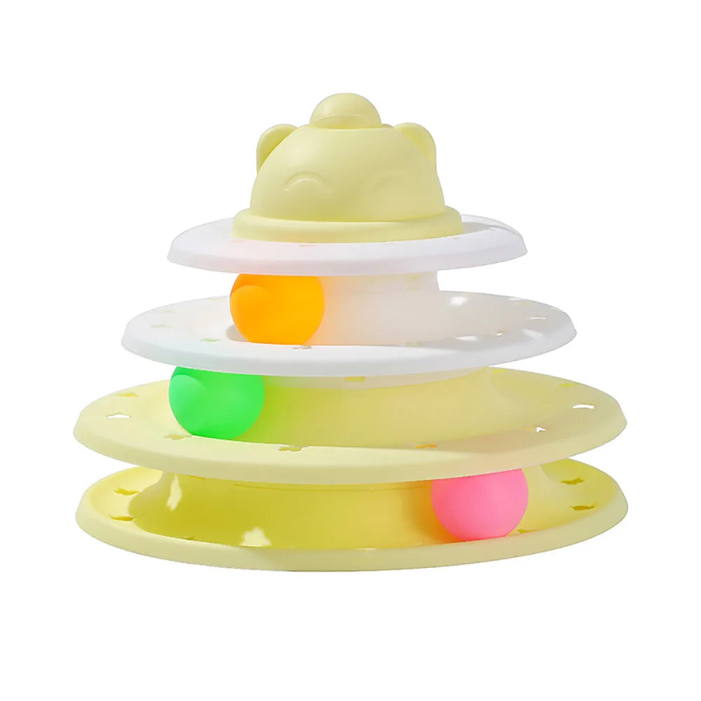 4 Levels Cat Toy Tower Turntable Roller Balls Toy